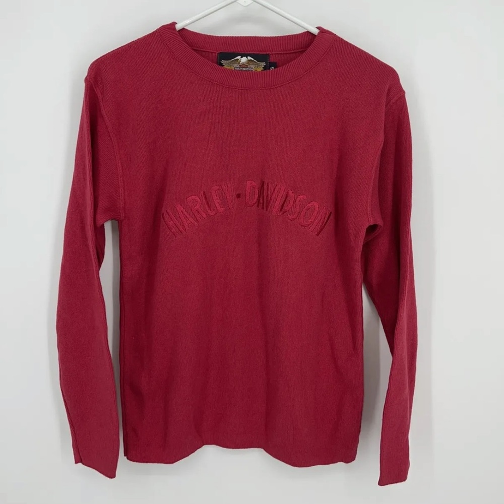Harley Davidson Womens Red Crew Neck Embroidered Knit Sweater Size Small